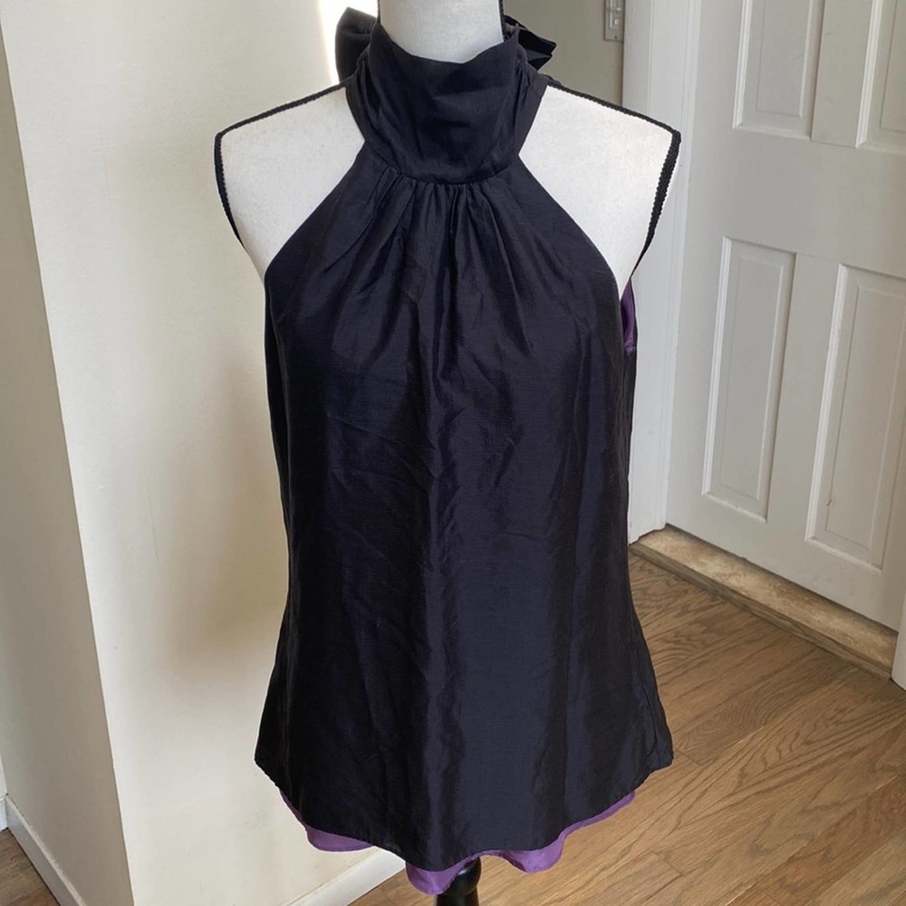 7 for all Mankind Black Viscose Silk Blend Halter Style Top